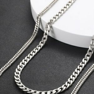 2pcs/set Men's Stainless Steel Silver Chains